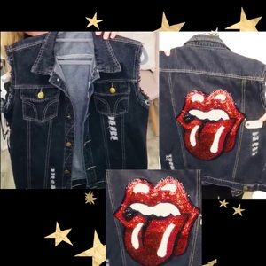 🖤BRAND NEW SEQUIN VERY VINTAGE DENIM VEST! L/XL